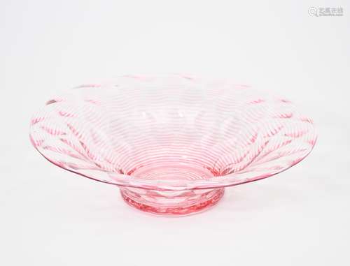 A James Powell & Sons Whitefriars threaded glass bowl designed by William Butler, footed form, the