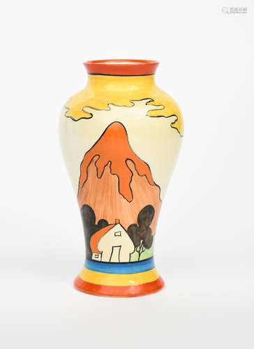 'Mountain' a Clarice Cliff Bizarre Meiping vase, painted in colours printed factory mark, 22cm.