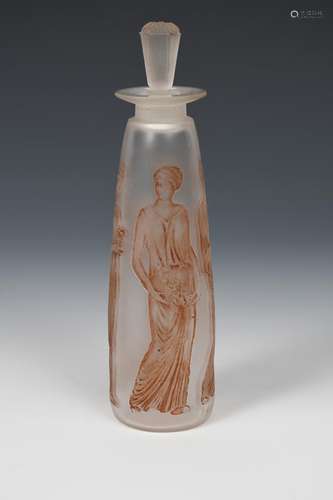 'Ambre Antique' a Lalique frosted glass scent bottle and stopper designed by Rene Lalique, the