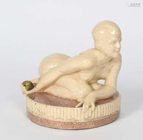 Eve a Charles Harva France Harva pottery sculpture by O Zadory, modelled naked, kneeling and leaning