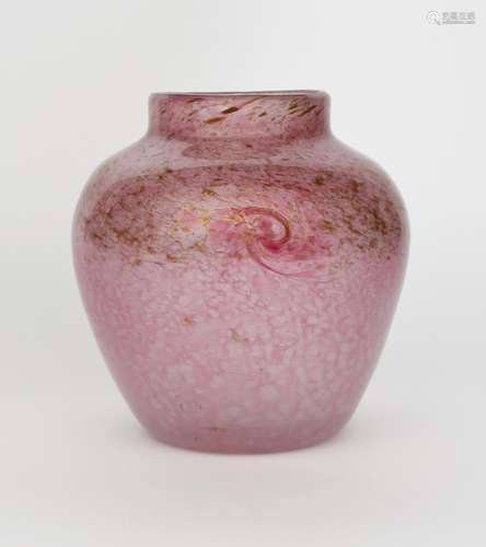 A large Moncrieff's Monart Ware glass vase, shouldered form, mottled pink glass with whorls to