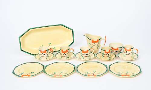 'Ravel' a Clarice Cliff Bizarre part service, comprising sandwich tray and four octagonal side
