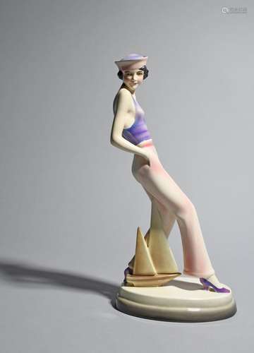 A Goldscheider Pottery model of a young sailor lady designed by Stephan Dakon, model no.5818,