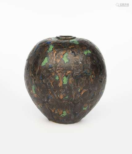 ‡ Geoffrey Eastop (1921-2014) a stoneware vase, ovoid with flattened sides, copper and bronze