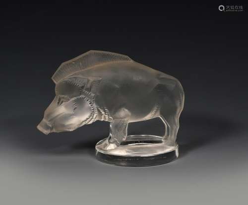 'Sanglier' no. 1157 a modern Lalique clear and frosted glass car mascot, originally designed by Rene