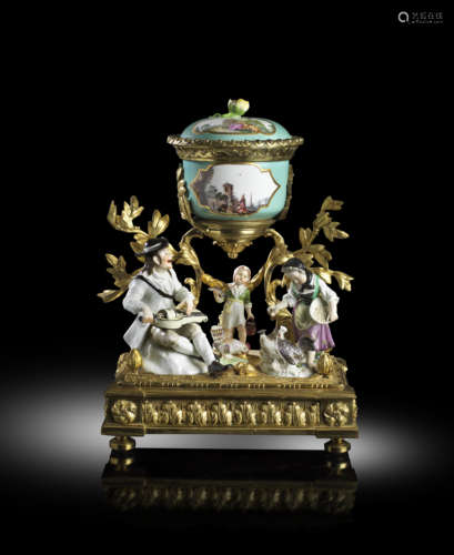 AN ORMOLU AND PORCELAIN CENTREPIECE MID-18TH CENTURY AND LATER mounted with Meissen porcelain, c.