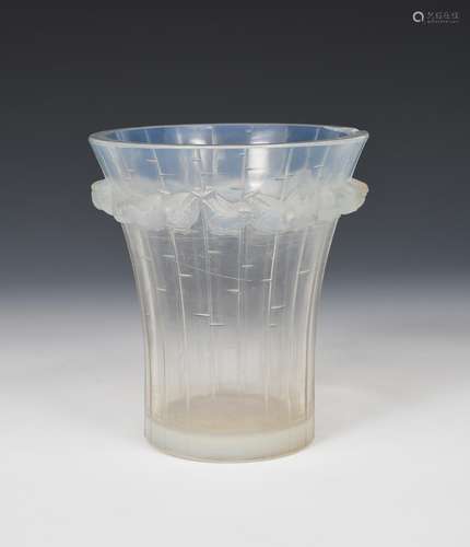 'Boulouris' No.1094 a Lalique opalescent glass vase designed by Rene Lalique, modelled in relief,