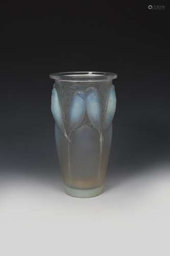 'Ceylan' No.905 a Lalique opalescent glass vase designed by Rene Lalique, modelled in relief,