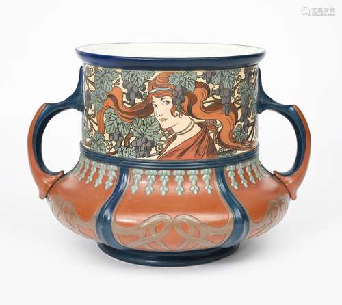 An Art Nouveau Mettlach stoneware twin-handled vase the design attributed to Hans Christiansen,