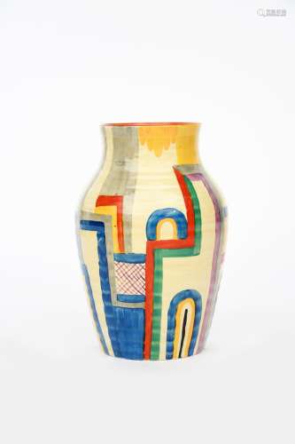 'Tennis' a rare Clarice Cliff Fantasque Bizarre Isis vase, painted in colours printed factory marks,