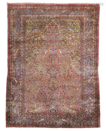 A PERSIAN SILK PRAYER RUG PROBABLY SARUK, EARLY 20TH CENTURY 198.5 x 125.5cm