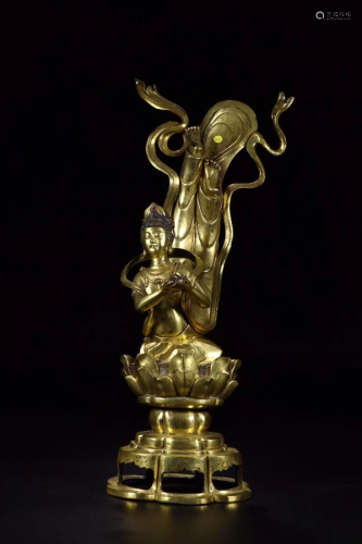 GILT BRONZE FIGURE STATUE OF FLYING LADY ON …