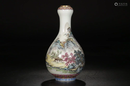 FAMILLE ROSE PANORAMIC GARLIC VASE