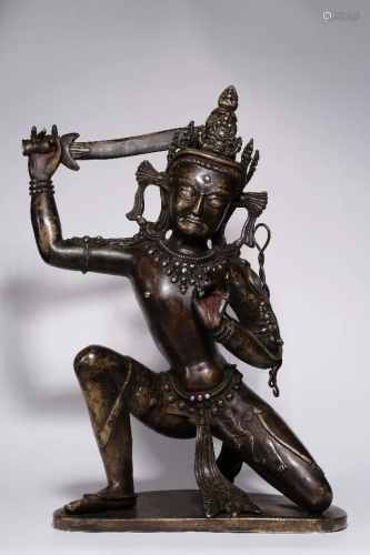 SILVER INLAID COPPER STATUE OF ACALA DHARMAPA…