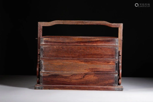 ROSEWOOD CARVING THREE-TIERED STORAGE BOX