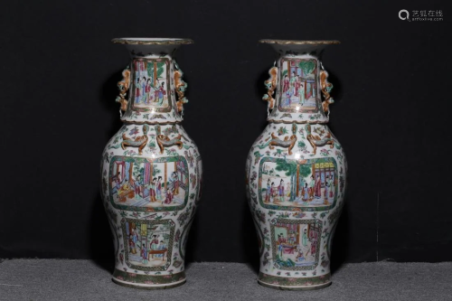 PAIR OF FAMILLE ROSE OPENFACE FIGURAL VASES