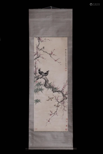 CHINESE PAINTING OF MAGPIE PERCHING ON PLUM…