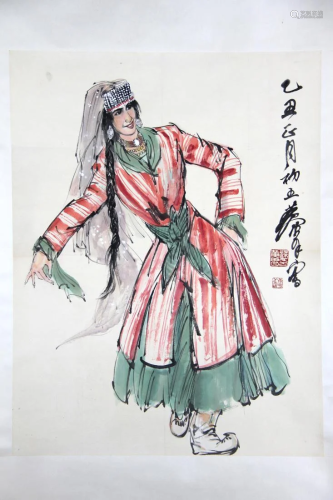 CHINESE PAINTING OF A DANCING FEMALE FIGURE