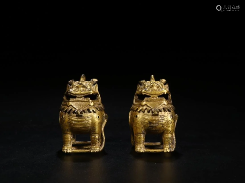 PAIR OF GOLDEN-PAINTED 'BEAST' INCENSE B…