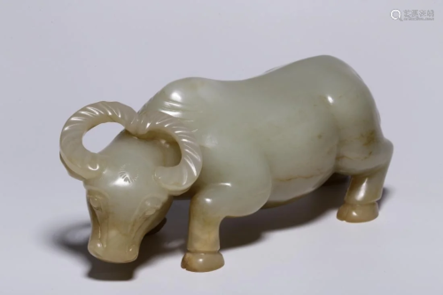 RUSSET WHITE JADE CARVING OF BUFFALO ORNA…