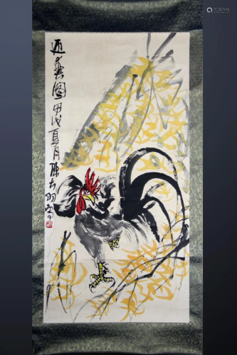 CHINESE INK AND COLOR PAINTING OF ROOSTER