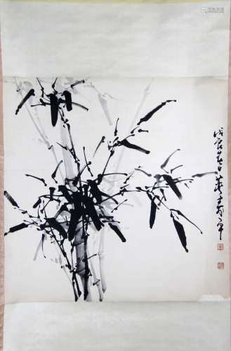 CHINESE HANGING SCROLL INK PAINTING OF BA…