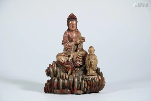 SHOUSHANSTONE CARVING OF 'GUANYIN AN…