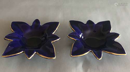 Royal Bavaria Germany Echt Kobalt flower shape 24k gold edge plate set for 2
