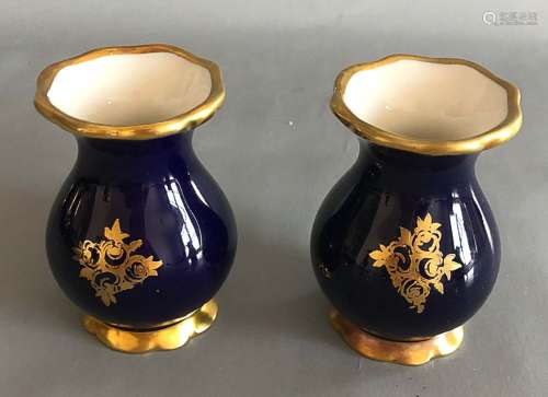royal Germany Echt Kobalt Handmalerei made in GDR 24k gold edge&pattern small vase set for 2