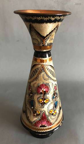Copper carving sliver floral vase