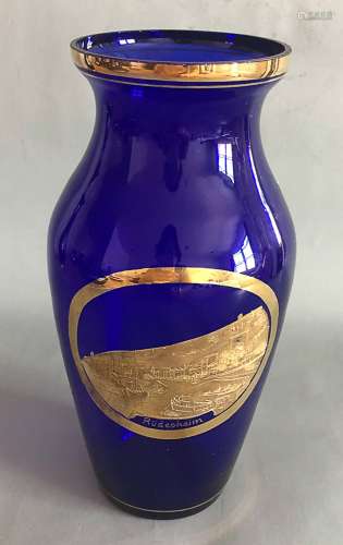 Royal Germany rudesheim 24k gold pattern cobalt blue vase