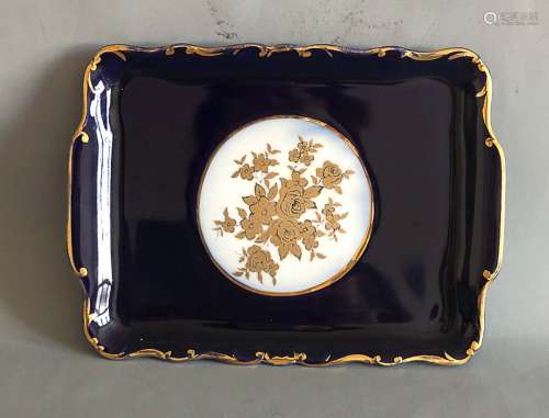 Royal Germany Jlmenau Echt kobalt 24k gold edge& rose pattern dish