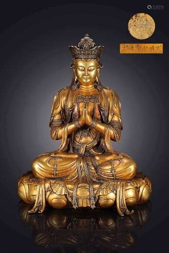 老精铸铜胎鎏金地藏王菩萨造像