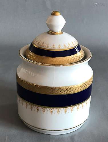 Royal Bavaria Germany Kirchenlamitz Echt Kobalt Scharffeuer 24k gold pattern cobalt blue &white suger bowl