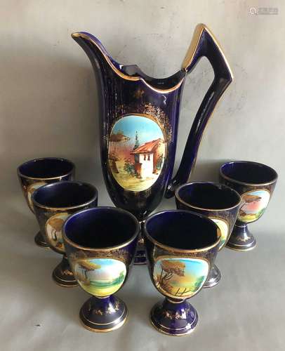 Royal style rural scenery picther & cups set for 6
