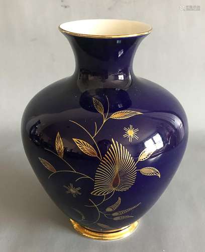Royal Bavaria KPM Handarbeit Echt Cobalt Germany 24k gold edge&pattern vase