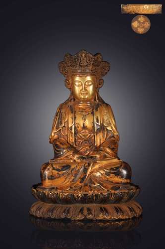 老铜胎鎏金阿弥陀佛坐像