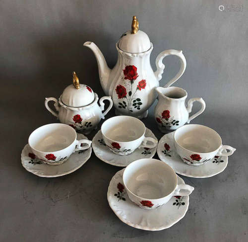 Royal Bavaria Germany Riber rose & gold tea/coffee set for 11