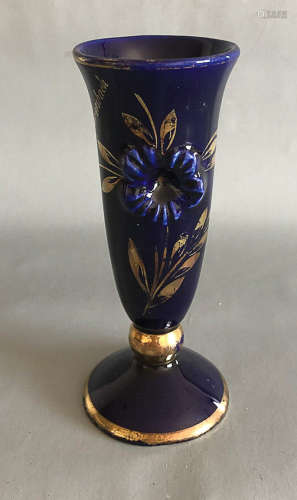 Germany cobalt blue BH hollow 24k gold edge& pattern vase