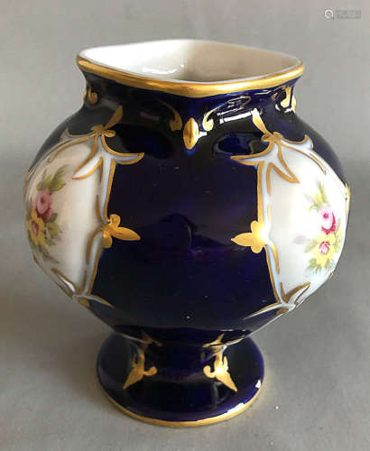 Royal Dux hand pairt floral cobalt blue square vase