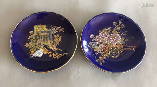 Royal Germany cobalt blue 24k gold pattern floral small plate set for 2