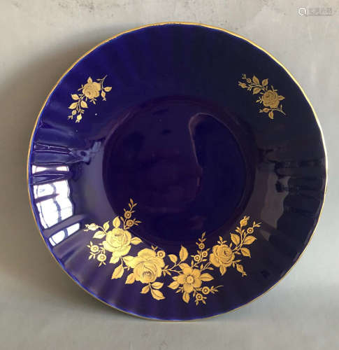 Royal Bavaria Wunsiedel Echt Kobalt 24k gold edge & pattern cobalt  blue dish