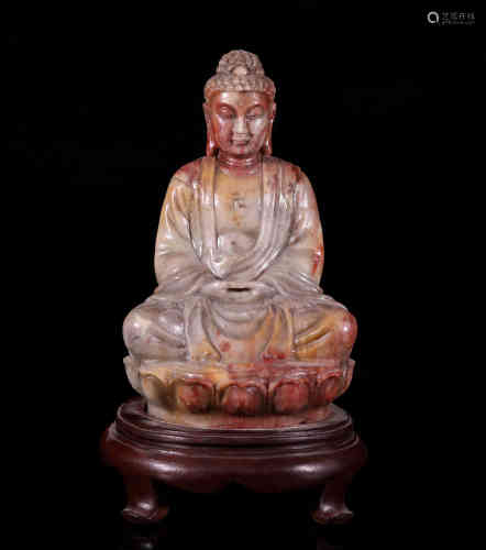 A Chinese Agalmatolite Ornament of Amitabha Buddha