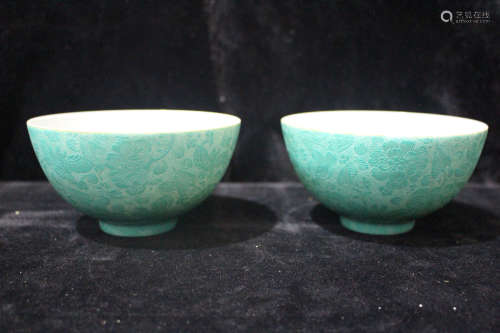 A Pair of Chinese Carved Porcelain Bowls