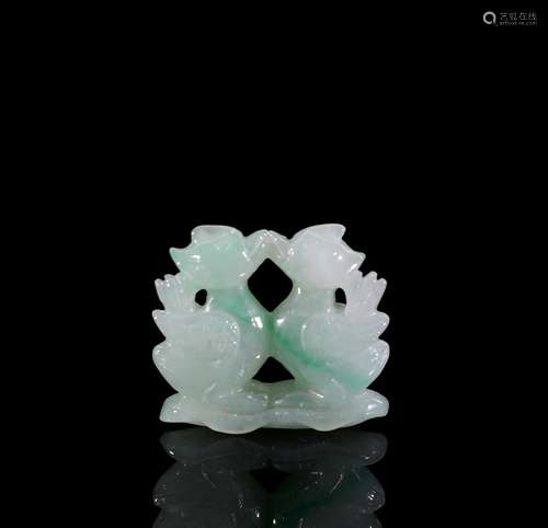 A Carved Jadeite Mandarin Duck Pendant