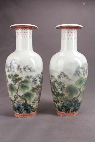 A Pair of Chinese Famille Rose Porcelain Vases