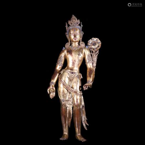 A Chinese Gilt Bronze Buddha Statue of Padmapani