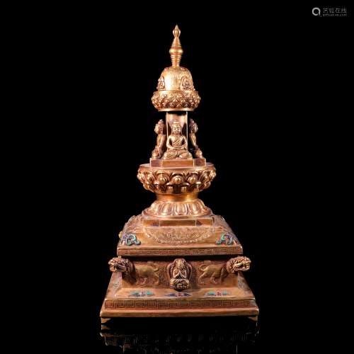 A Chinese Gilt Bronze Pagoda