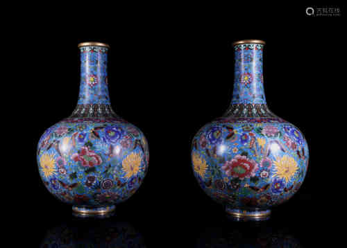 A Pair of Chinese Cloisonne Vases