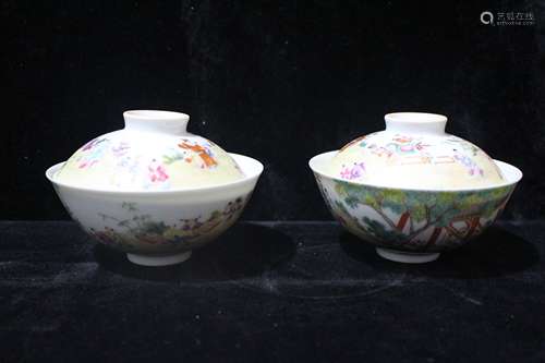 A Pair of Chinese Famille Rose Porcelain Bowls